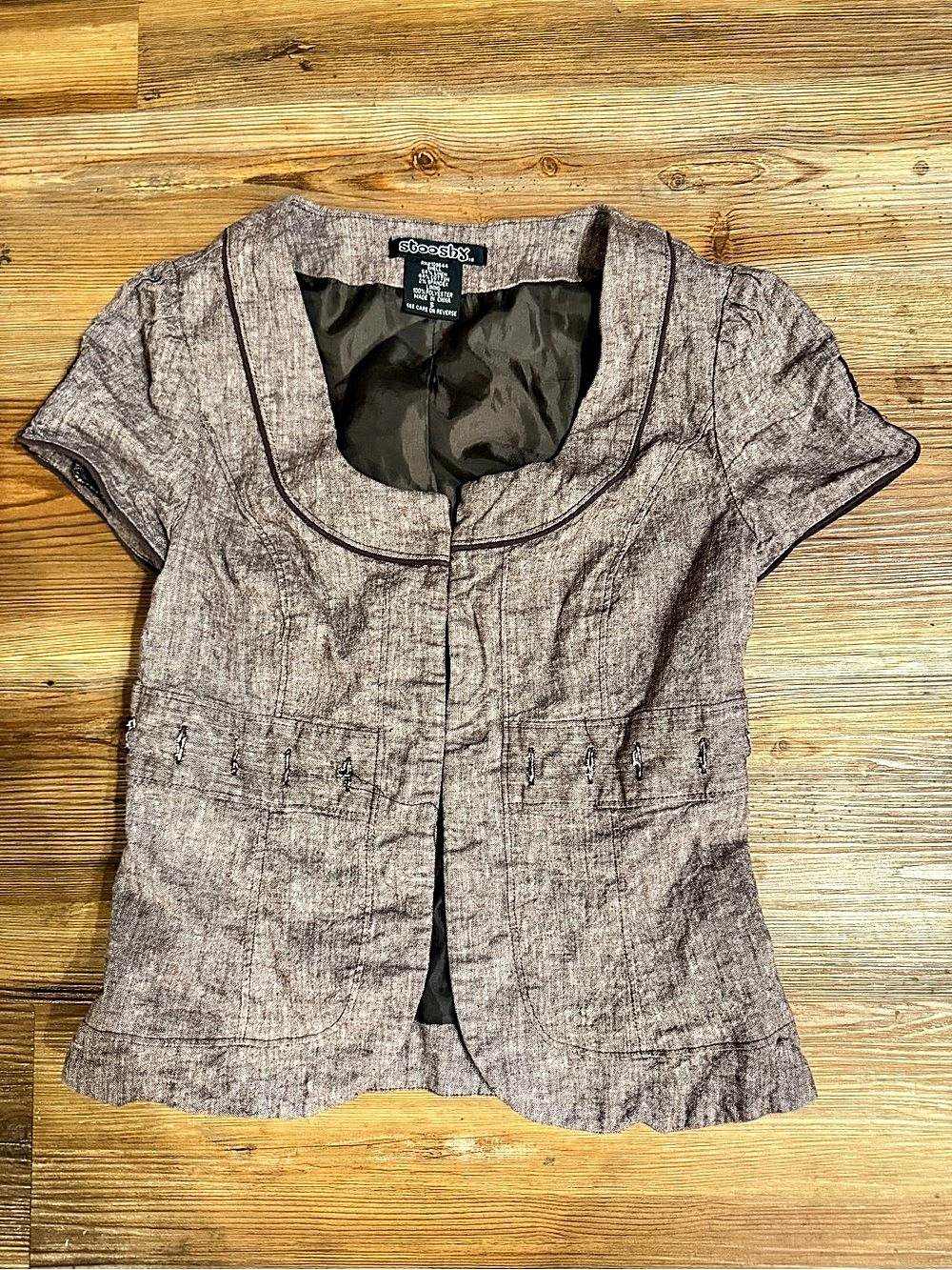 Sooosh3 Shell Linen Blend Short Sleeve Jacket Size Small
